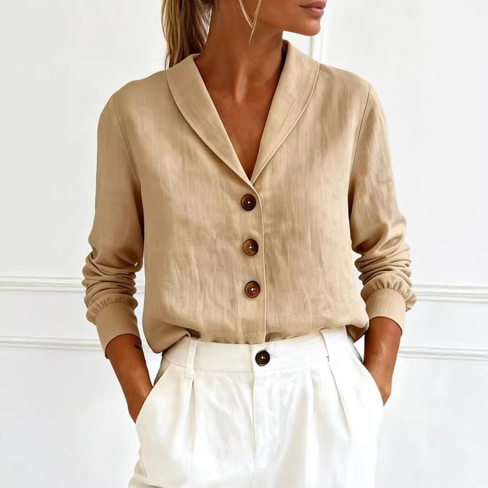 Women's Cotton - Linen Long - Sleeve Shirt – Peter Pan Collar Button - Up - Good Life Goods