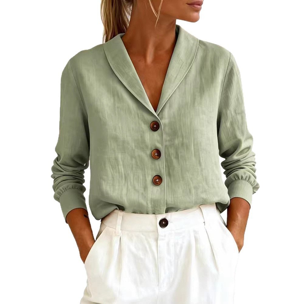 Women's Cotton - Linen Long - Sleeve Shirt – Peter Pan Collar Button - Up - Good Life Goods