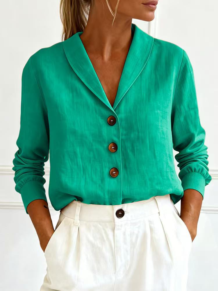 Women's Cotton - Linen Long - Sleeve Shirt – Peter Pan Collar Button - Up - Good Life Goods