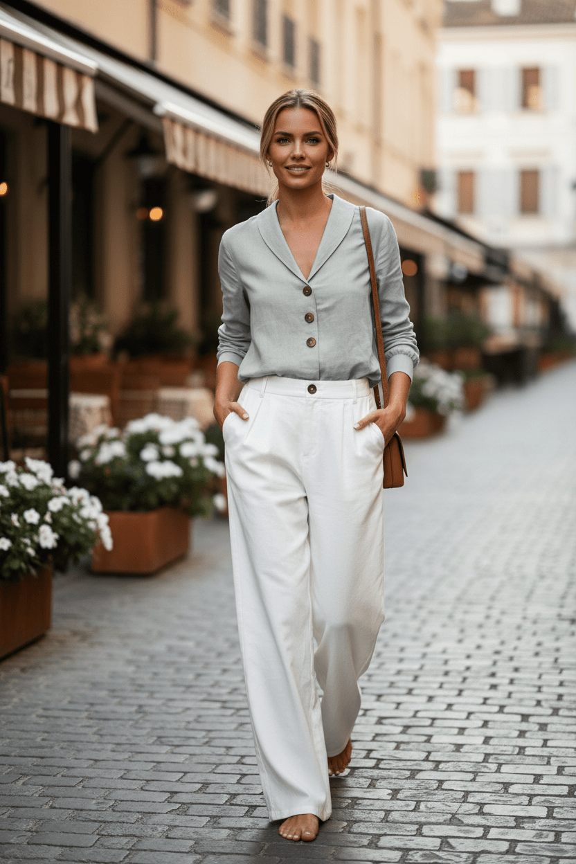 Women's Cotton - Linen Long - Sleeve Shirt – Peter Pan Collar Button - Up - Good Life Goods