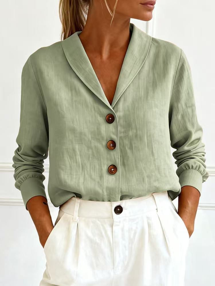 Women's Cotton - Linen Long - Sleeve Shirt – Peter Pan Collar Button - Up - Good Life Goods