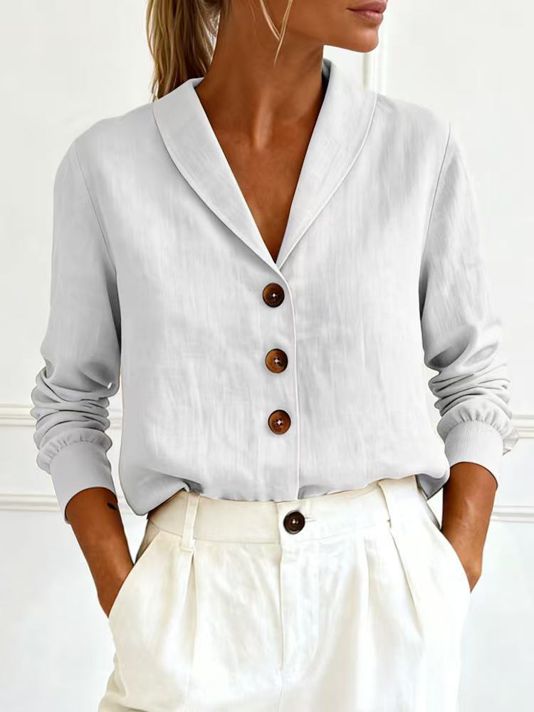 Women's Cotton - Linen Long - Sleeve Shirt – Peter Pan Collar Button - Up - Good Life Goods