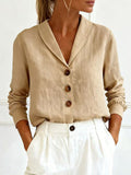 Women's Cotton - Linen Long - Sleeve Shirt – Peter Pan Collar Button - Up - Good Life Goods
