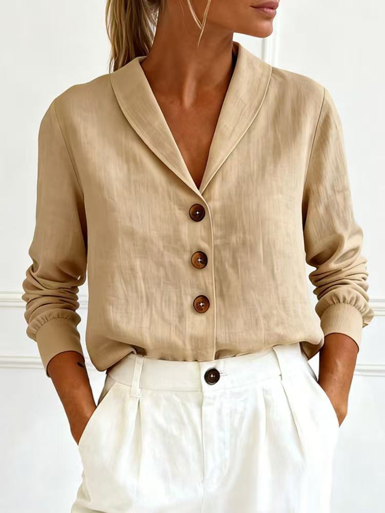 Women's Cotton - Linen Long - Sleeve Shirt – Peter Pan Collar Button - Up - Good Life Goods