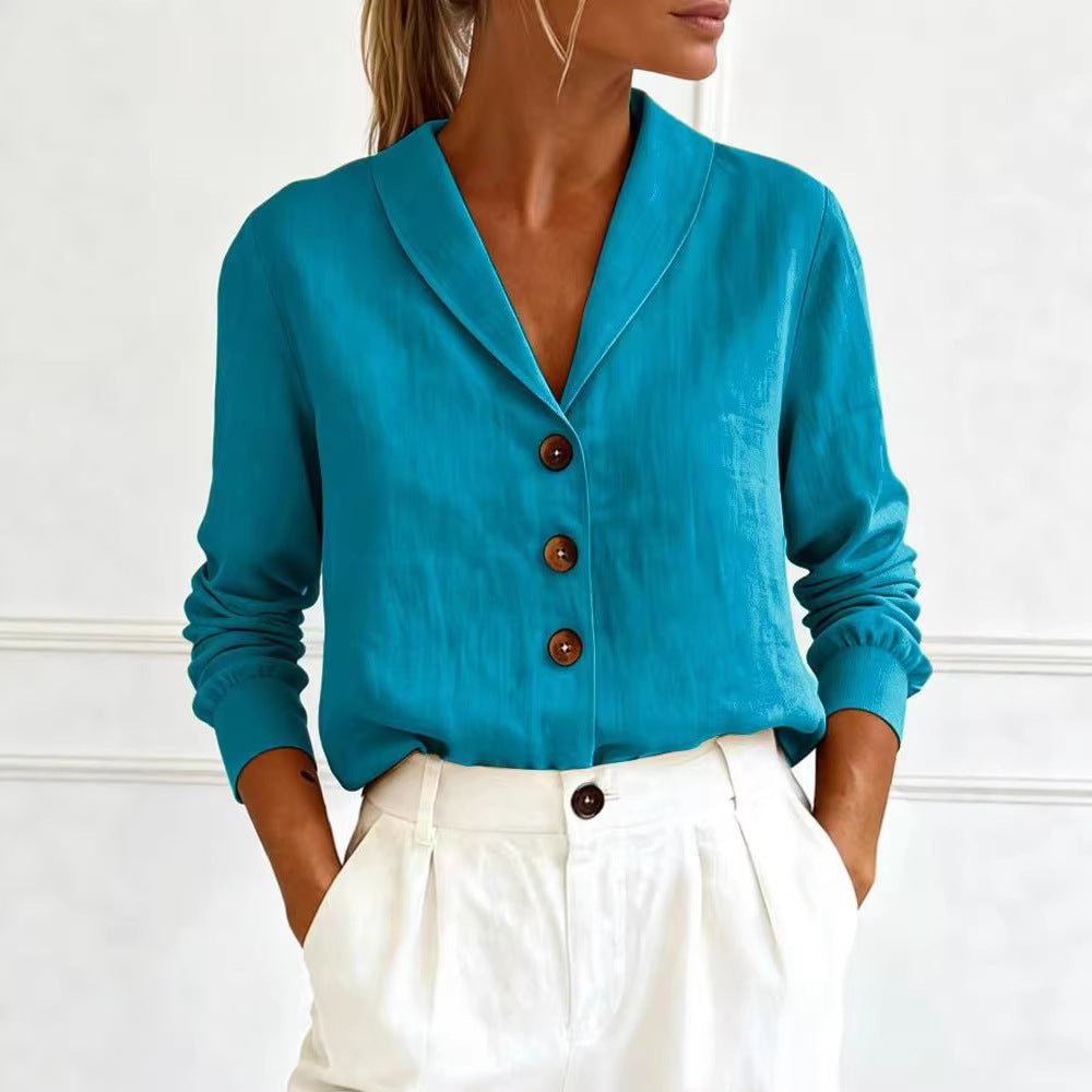 Women's Cotton - Linen Long - Sleeve Shirt – Peter Pan Collar Button - Up - Good Life Goods