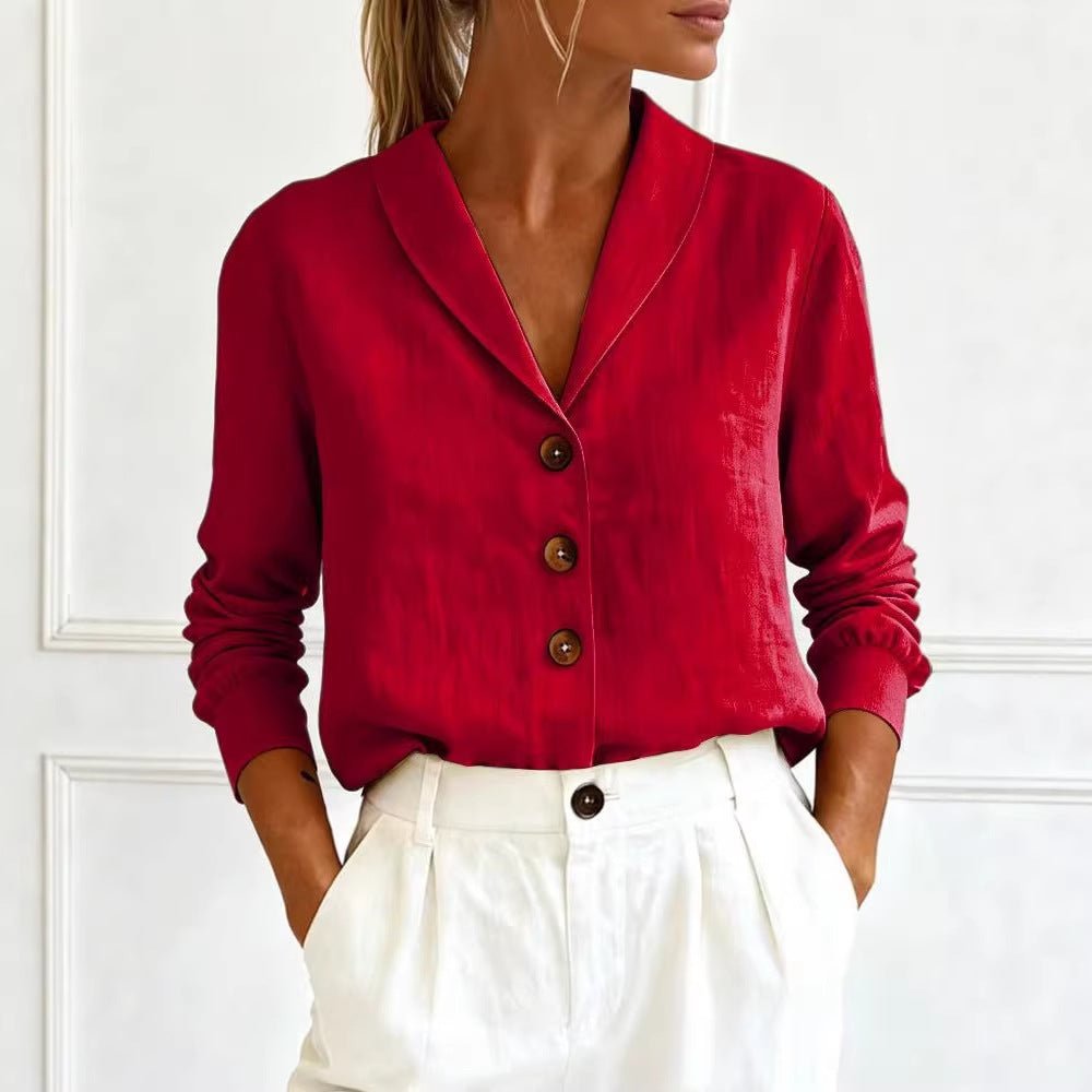 Women's Cotton - Linen Long - Sleeve Shirt – Peter Pan Collar Button - Up - Good Life Goods