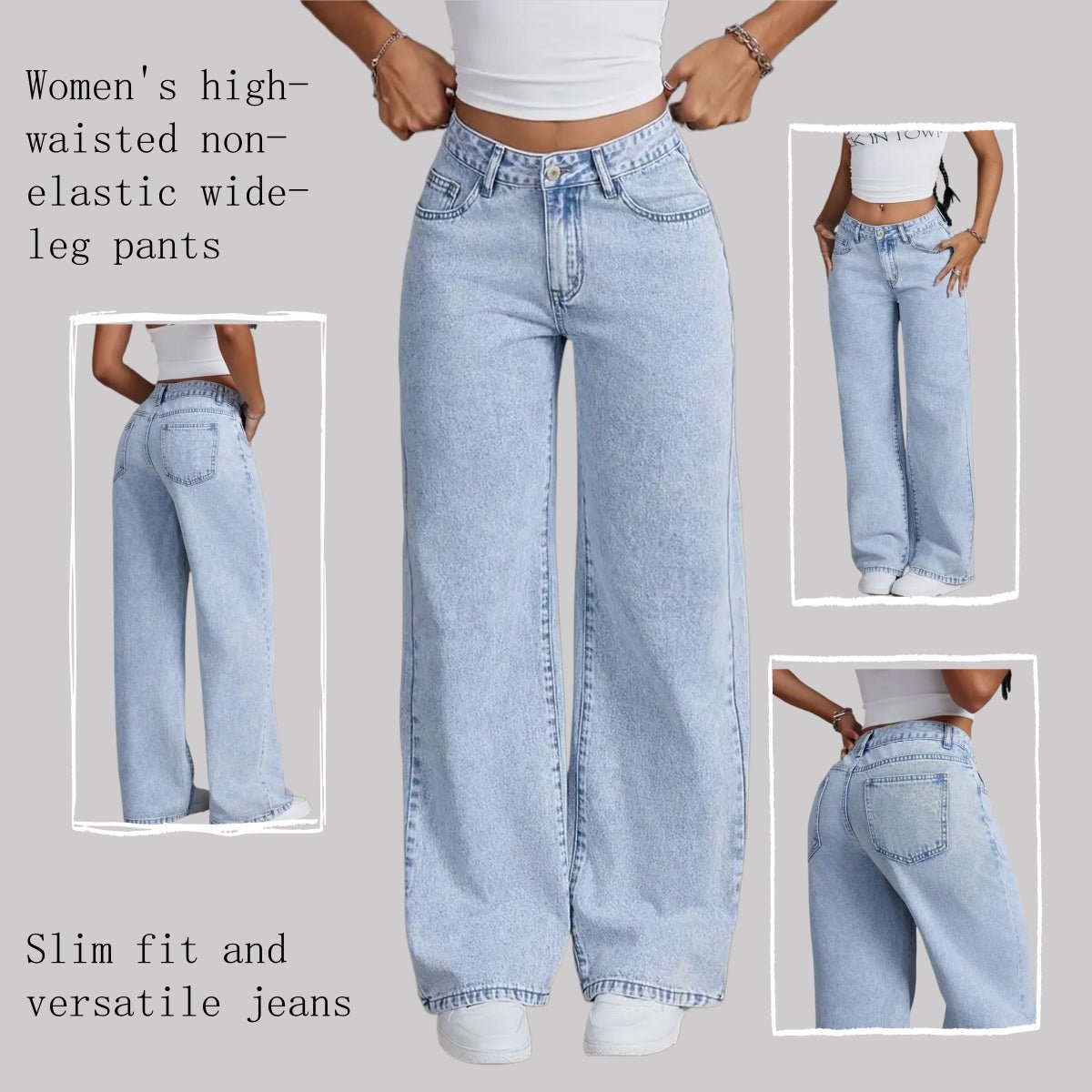 Women's High - Waisted Wide Leg Jeans – Light Wash Straight Denim - Good Life Goods