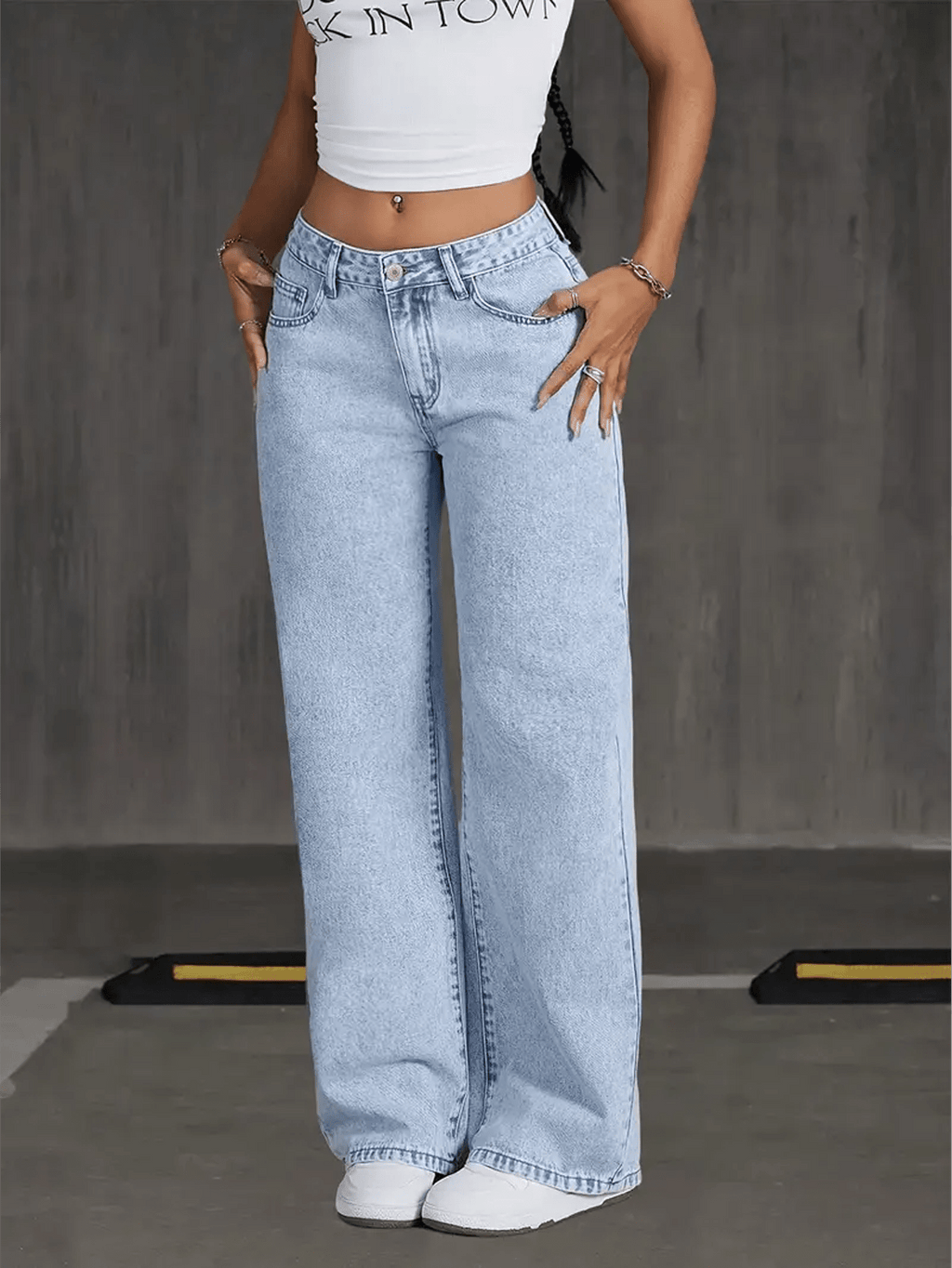 Women's High - Waisted Wide Leg Jeans – Light Wash Straight Denim - Good Life Goods