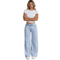 Women's High - Waisted Wide Leg Jeans – Light Wash Straight Denim - Good Life Goods