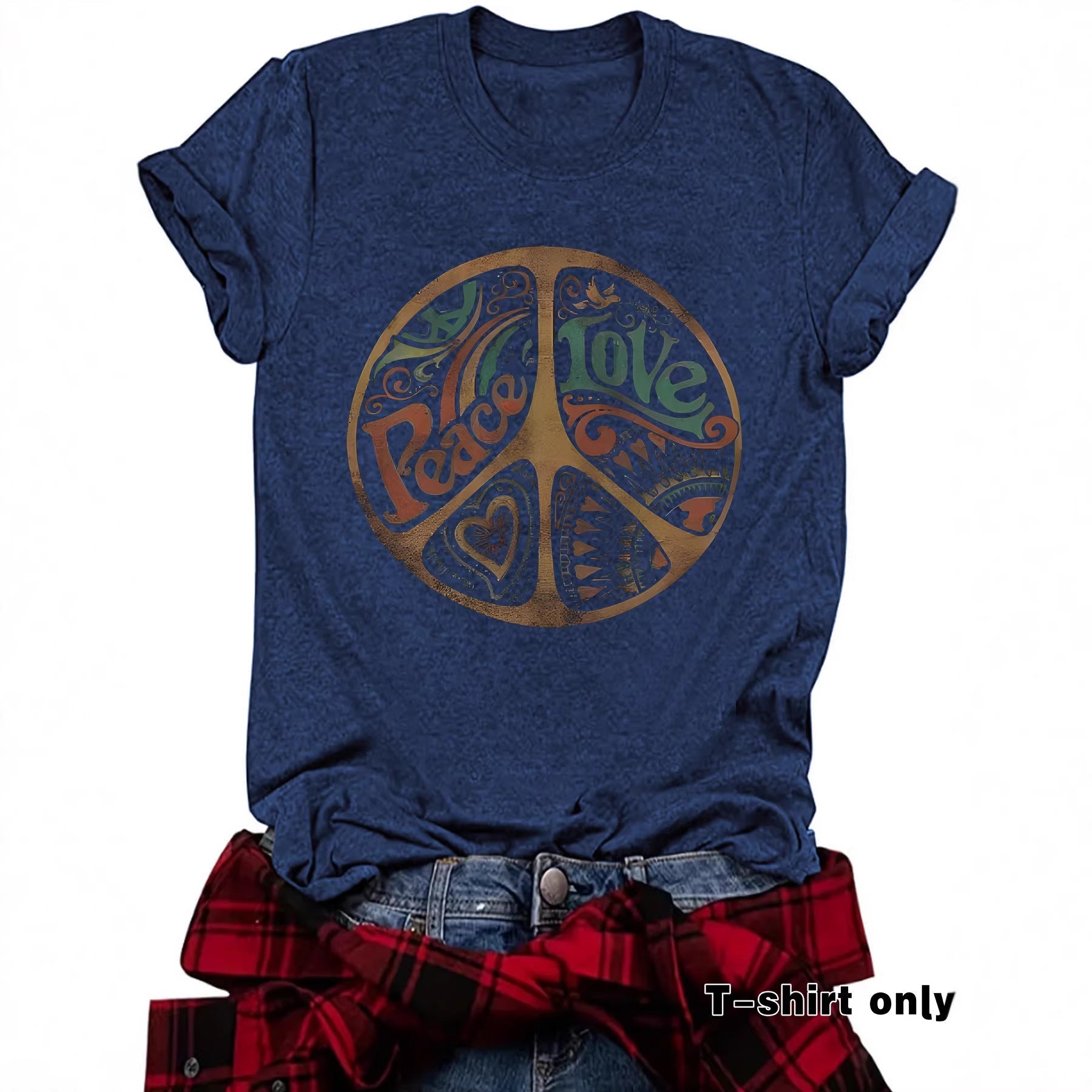 Women's Printed Loose Crewneck Short - Sleeve Top – Relaxed Casual Tee - Good Life Goods