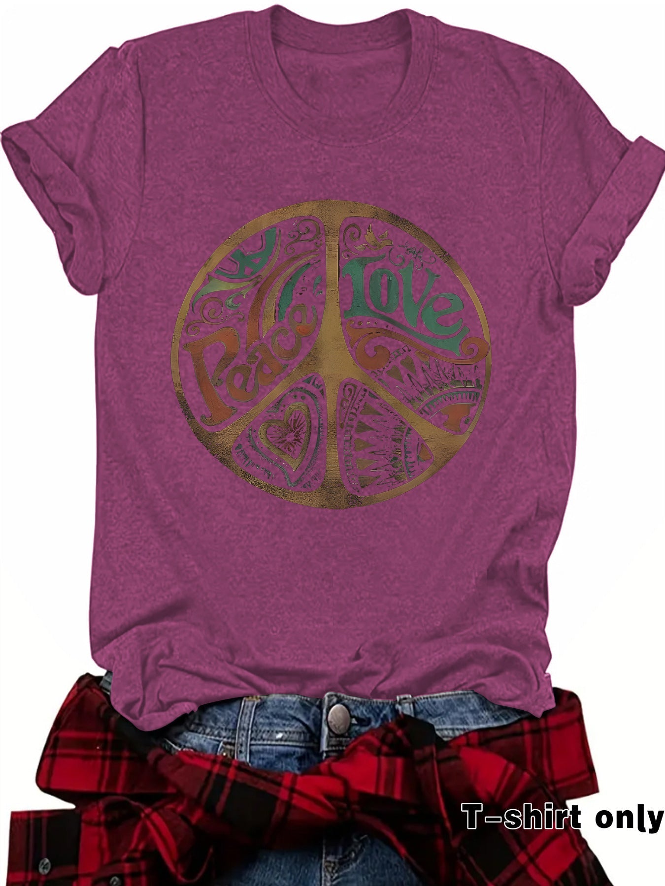 Women's Printed Loose Crewneck Short - Sleeve Top – Relaxed Casual Tee - Good Life Goods