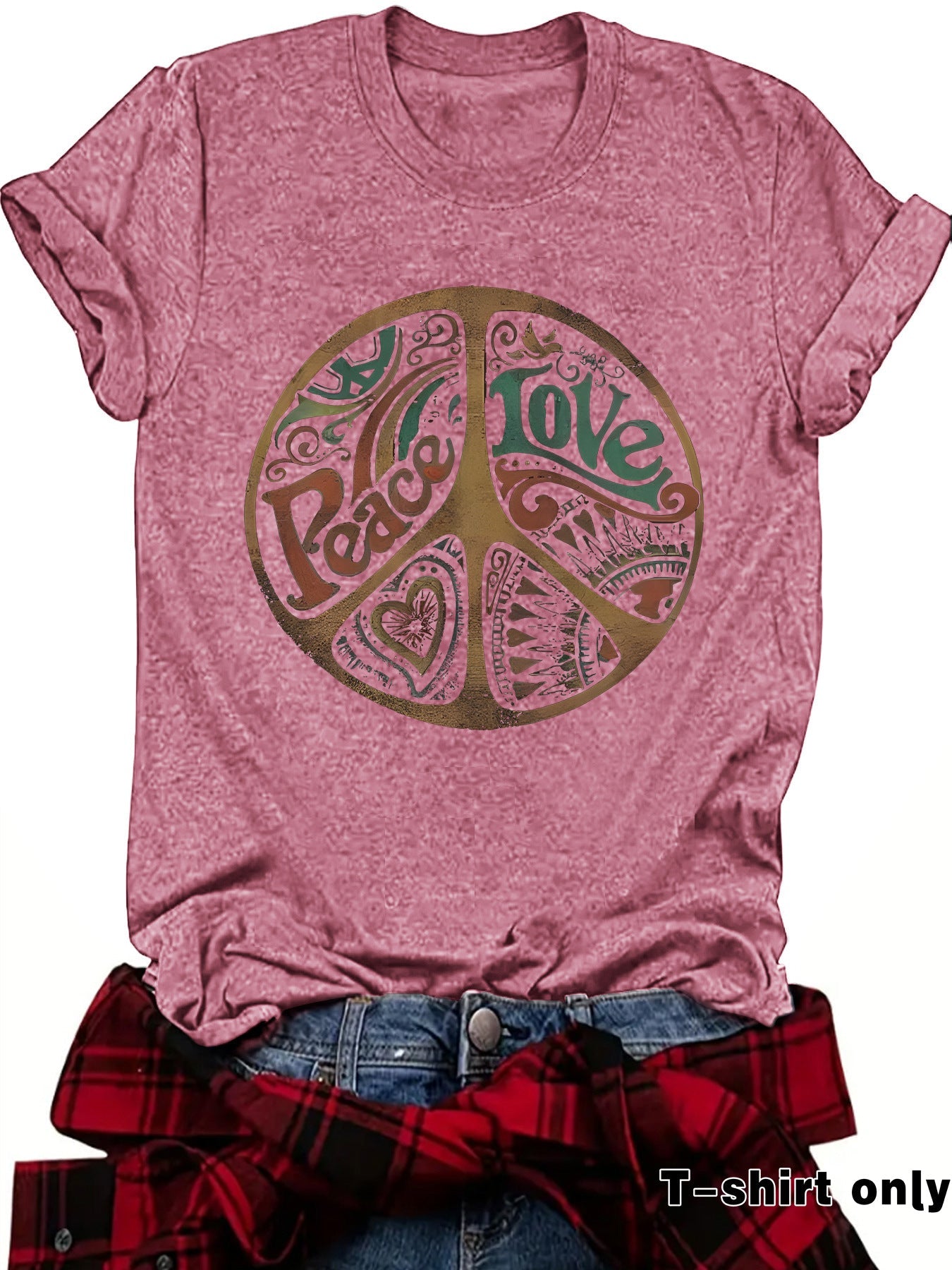 Women's Printed Loose Crewneck Short - Sleeve Top – Relaxed Casual Tee - Good Life Goods