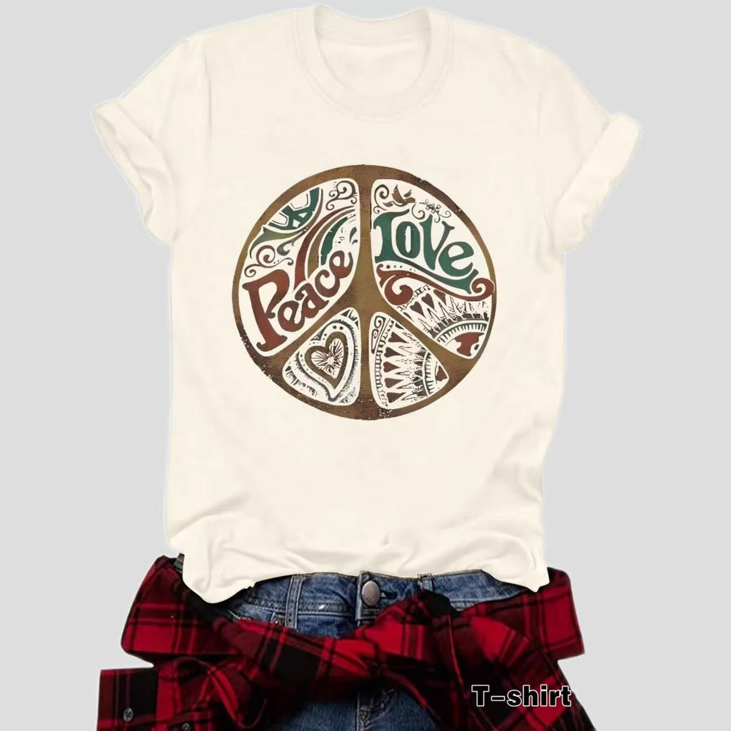 Women's Printed Loose Crewneck Short - Sleeve Top – Relaxed Casual Tee - Good Life Goods