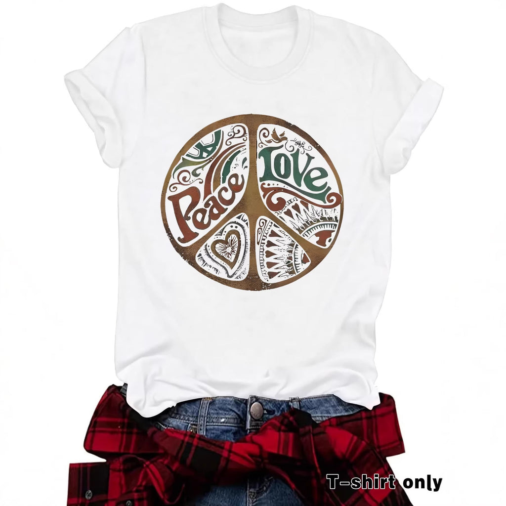 Women's Printed Loose Crewneck Short - Sleeve Top – Relaxed Casual Tee - Good Life Goods