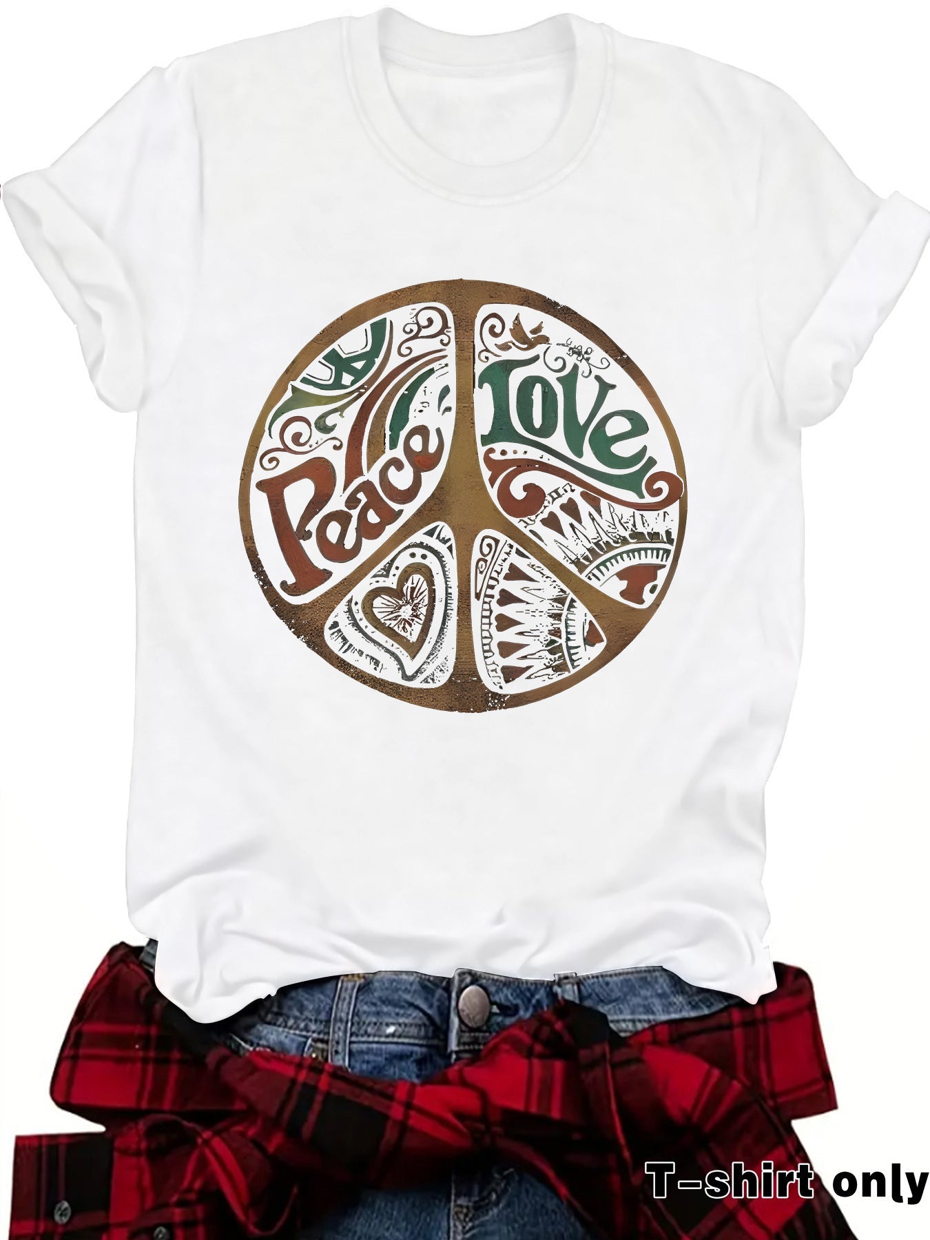 Women's Printed Loose Crewneck Short - Sleeve Top – Relaxed Casual Tee - Good Life Goods