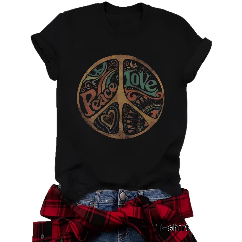 Women's Printed Loose Crewneck Short - Sleeve Top – Relaxed Casual Tee - Good Life Goods