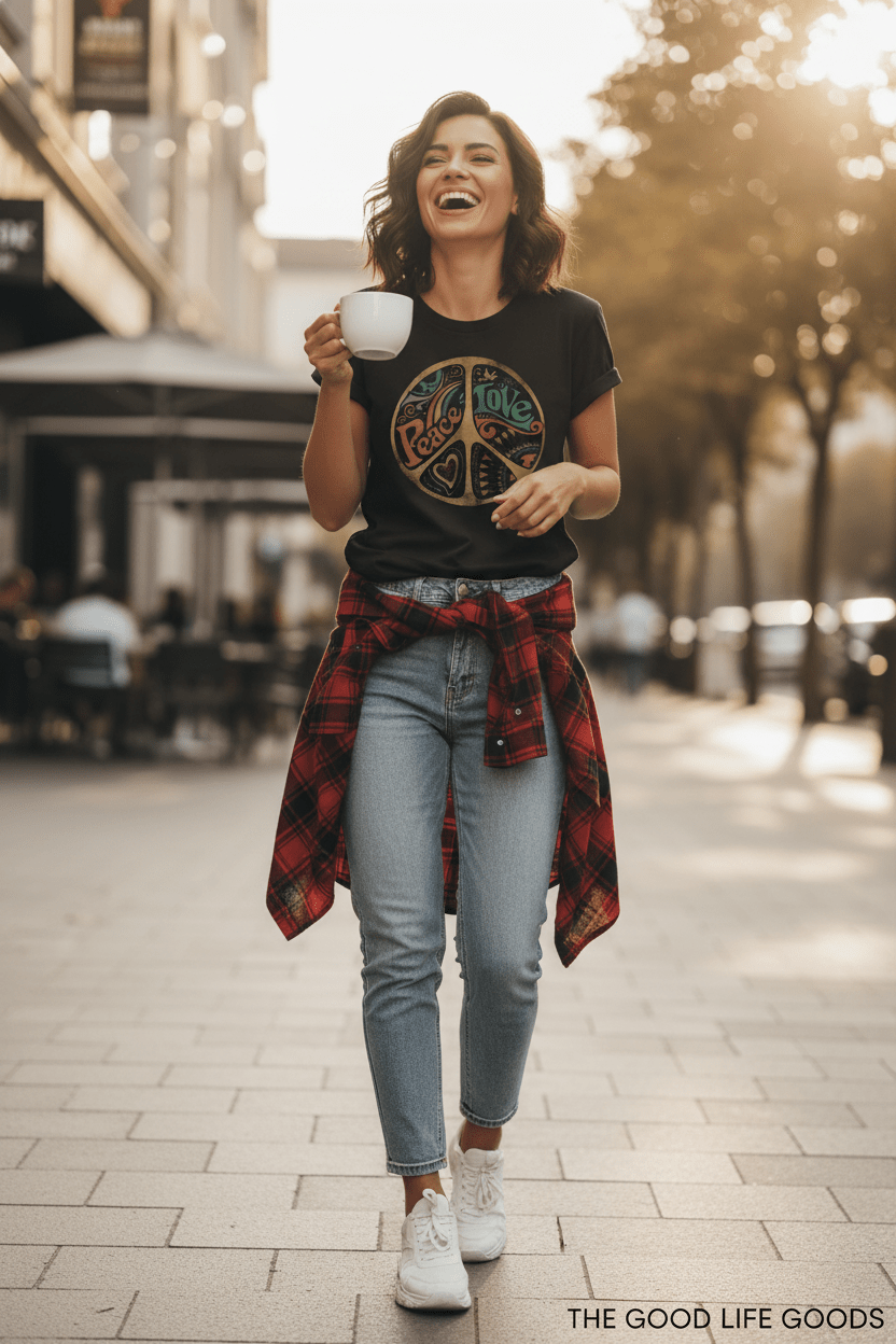Women's Printed Loose Crewneck Short - Sleeve Top – Relaxed Casual Tee - Good Life Goods