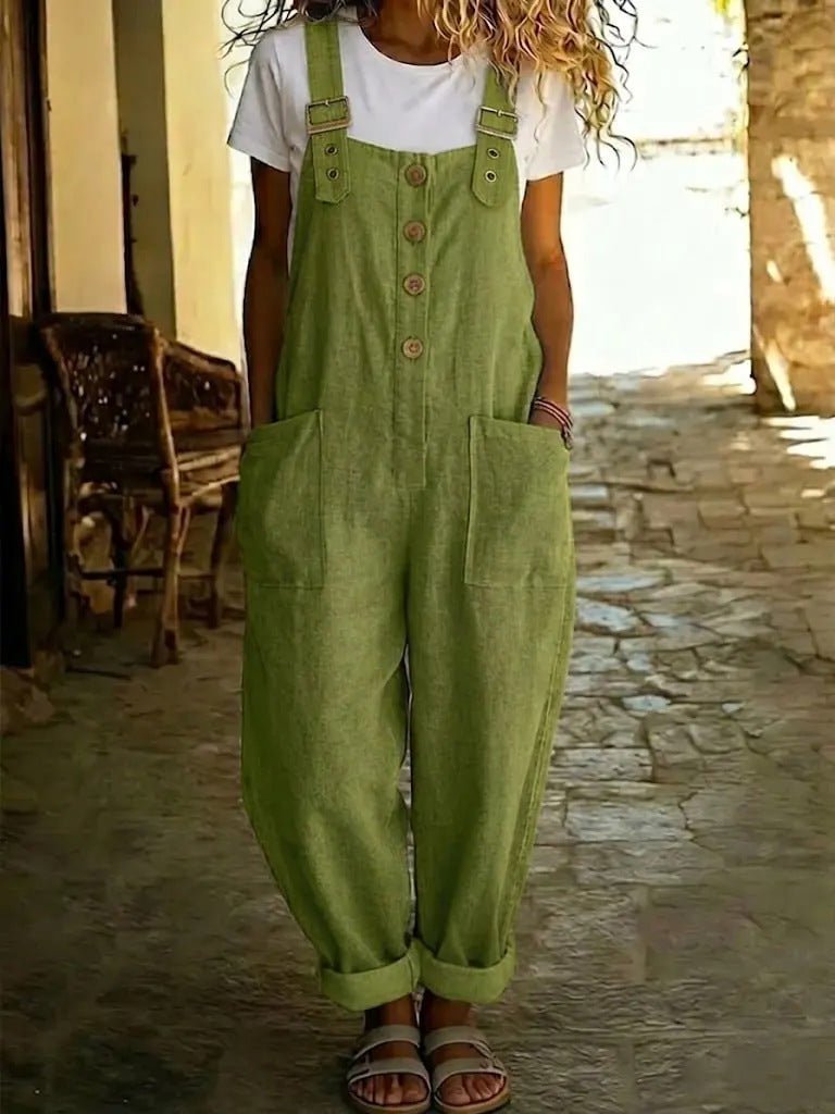 Women's Vintage Straight - Leg Suspender Overalls – High - Waisted Solid Color Jumpsuit - Good Life Goods