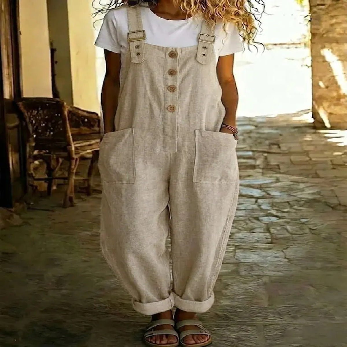 Women's Vintage Straight - Leg Suspender Overalls – High - Waisted Solid Color Jumpsuit - Good Life Goods