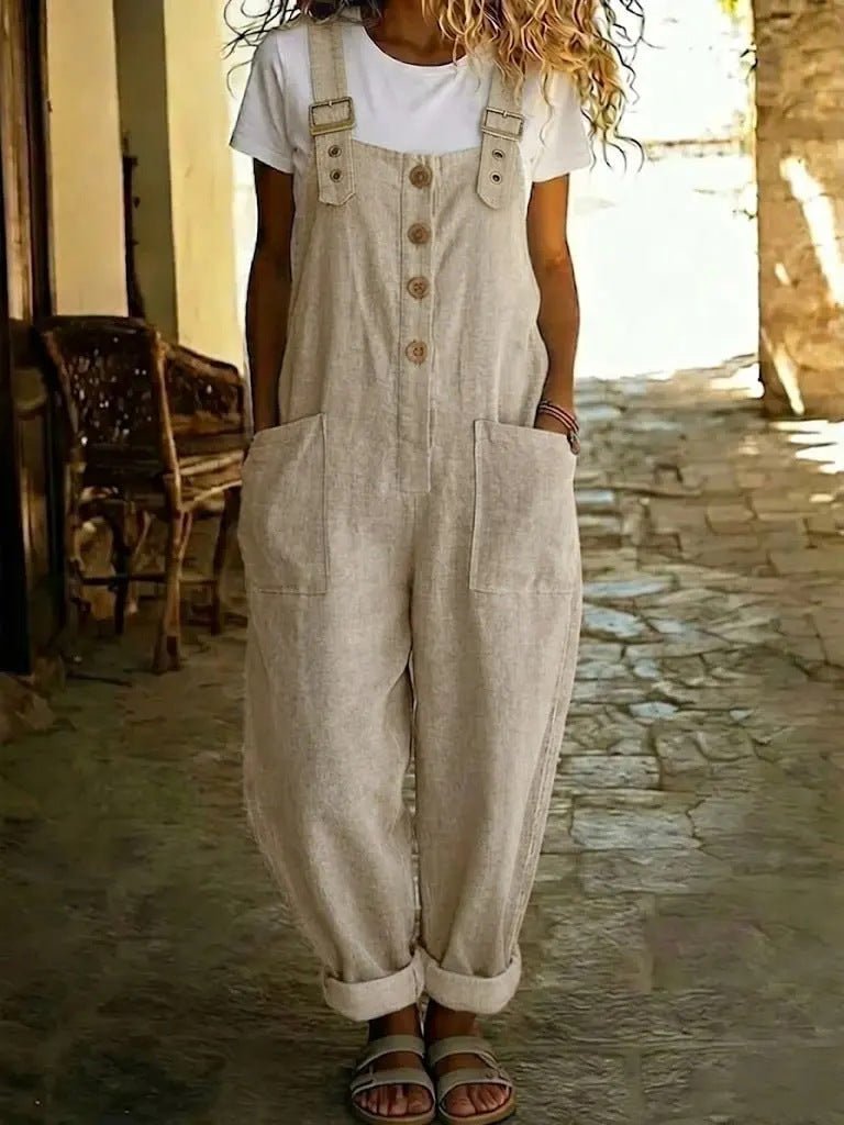 Women's Vintage Straight - Leg Suspender Overalls – High - Waisted Solid Color Jumpsuit - Good Life Goods