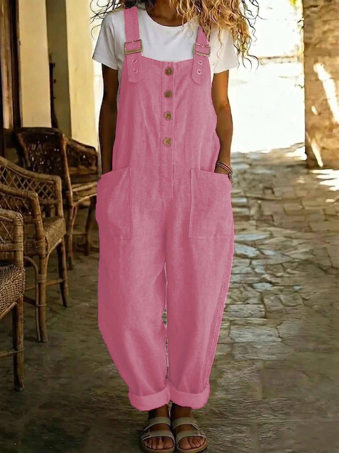 Women's Vintage Straight - Leg Suspender Overalls – High - Waisted Solid Color Jumpsuit - Good Life Goods