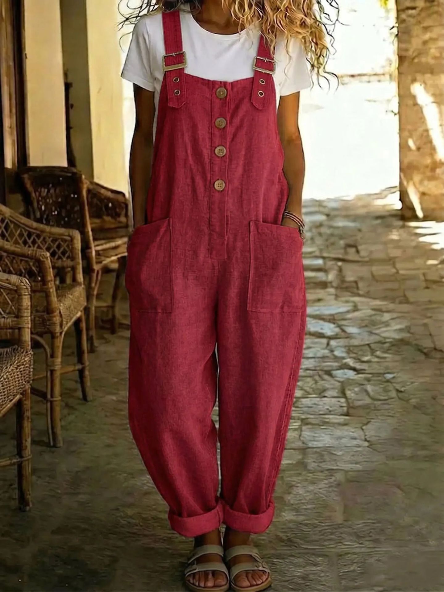 Women's Vintage Straight - Leg Suspender Overalls – High - Waisted Solid Color Jumpsuit - Good Life Goods