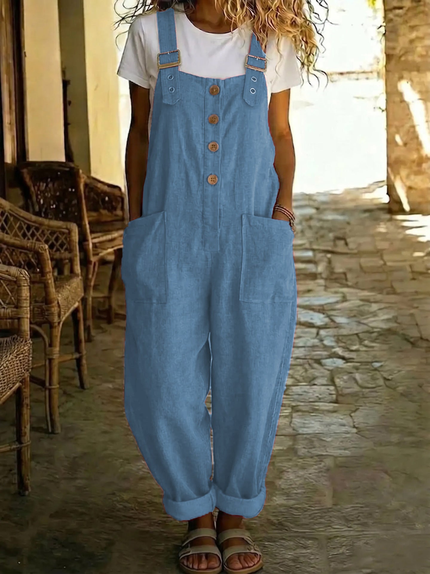 Women's Vintage Straight - Leg Suspender Overalls – High - Waisted Solid Color Jumpsuit - Good Life Goods