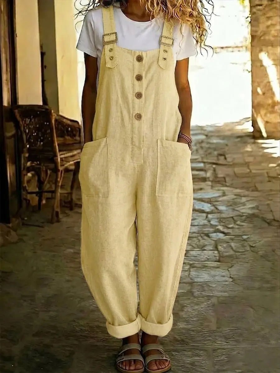 Women's Vintage Straight - Leg Suspender Overalls – High - Waisted Solid Color Jumpsuit - Good Life Goods