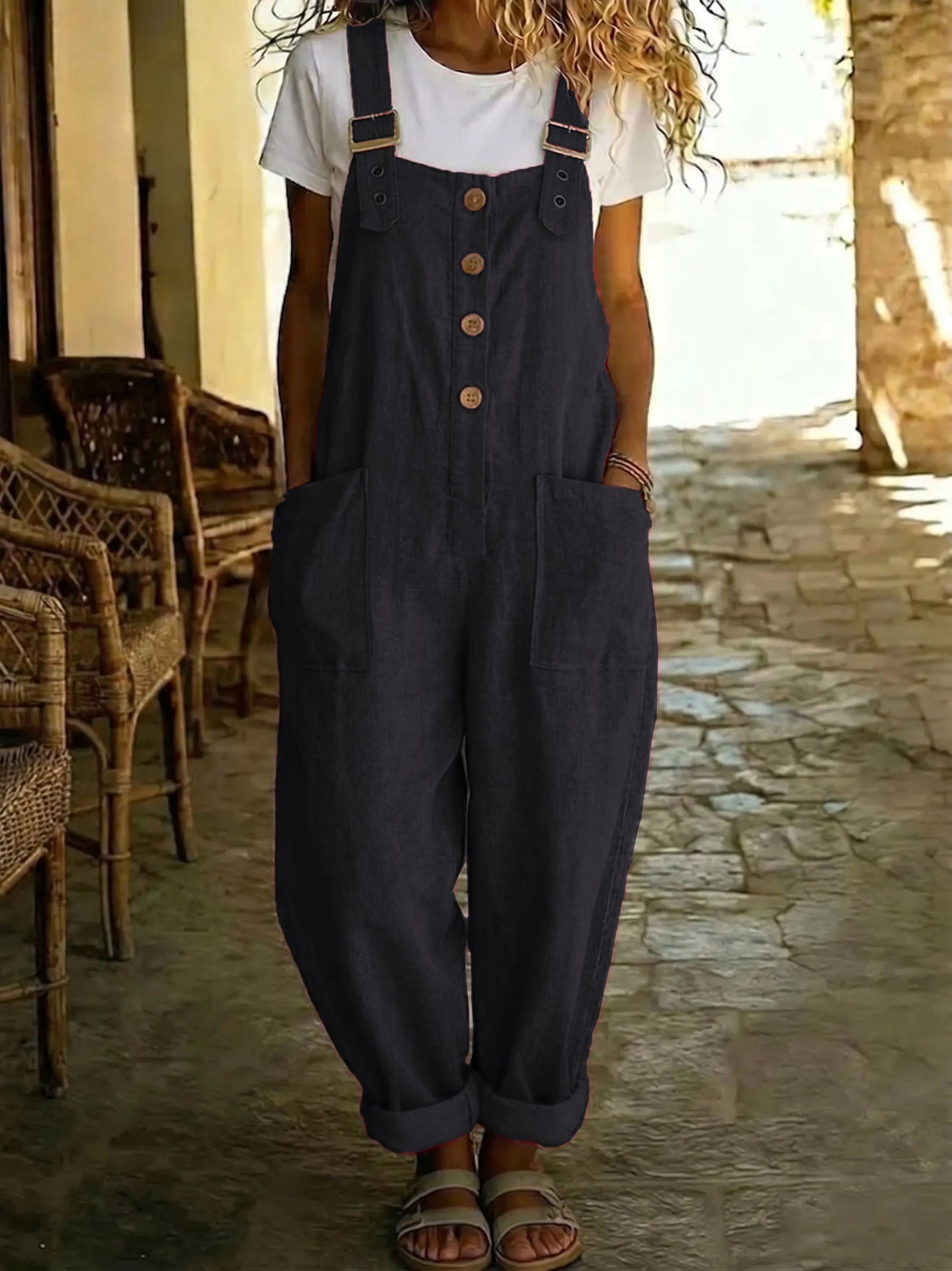 Women's Vintage Straight - Leg Suspender Overalls – High - Waisted Solid Color Jumpsuit - Good Life Goods