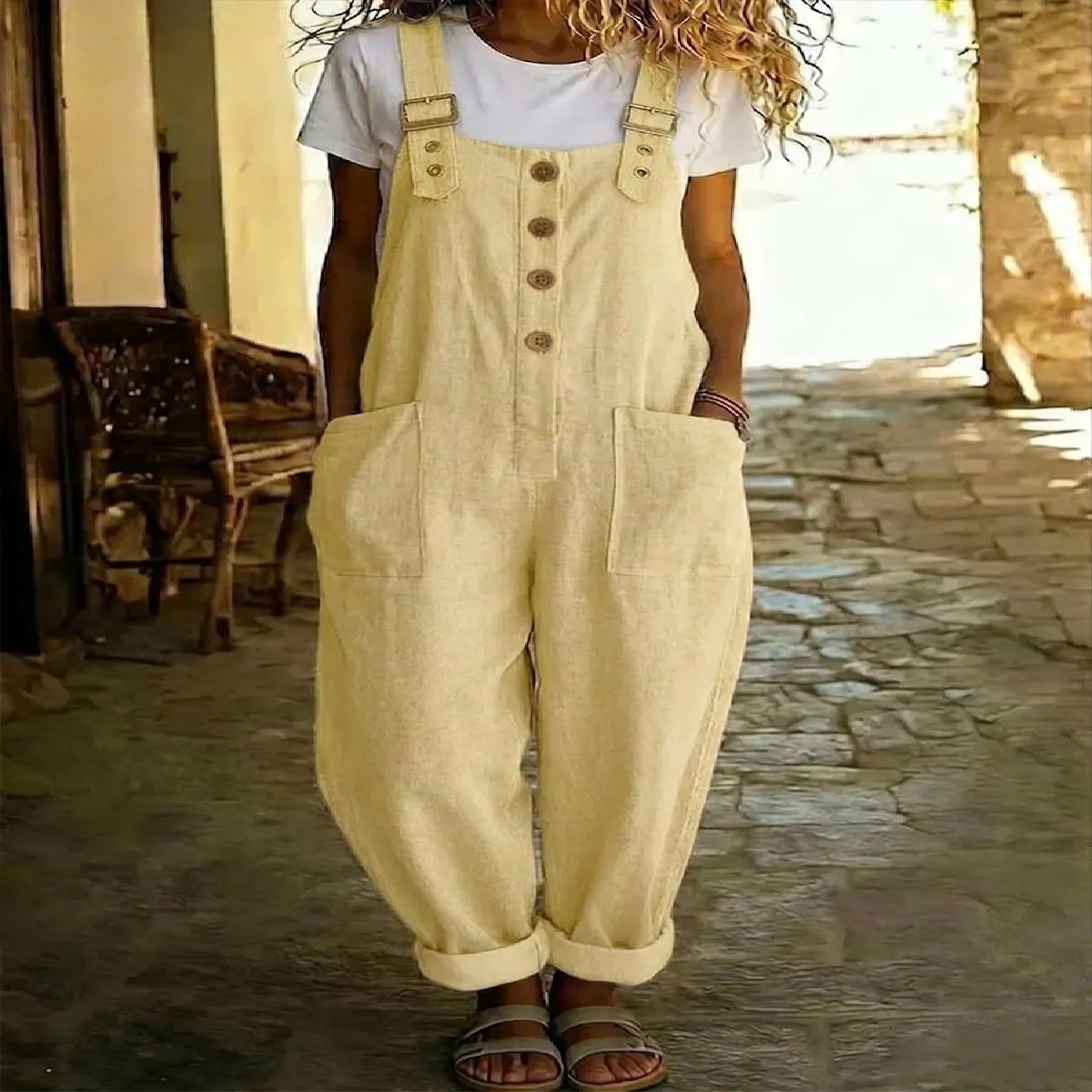 Women's Vintage Straight - Leg Suspender Overalls – High - Waisted Solid Color Jumpsuit - Good Life Goods
